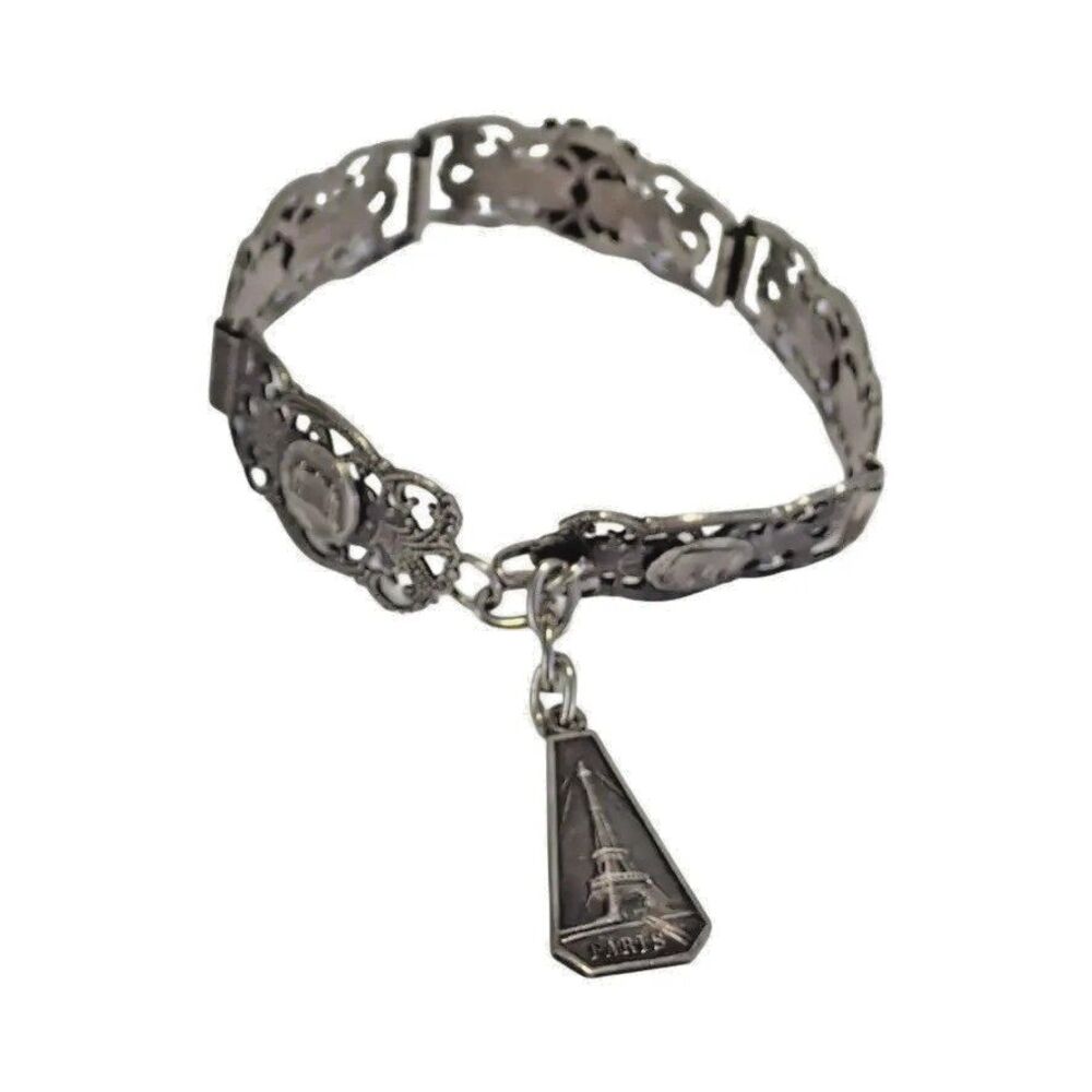 Paris France Filigrane Depose Silver Plate Souvenir Authentic VTG Panel Bracelet